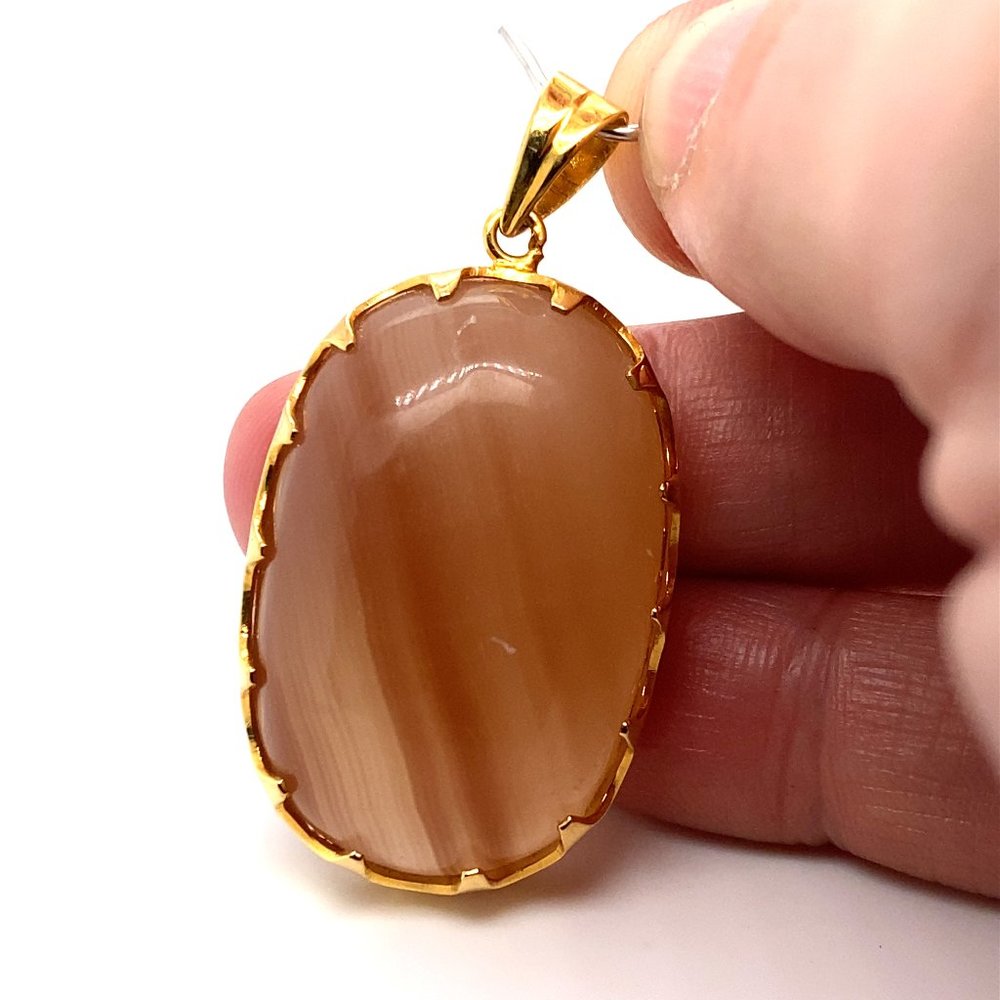 Orange Calcite 70.71ct Solid 18K Gold Pendant
